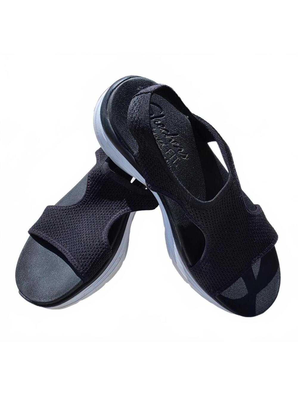 Skechers D'LUX Walker Black Textile Upper Sandals Size 8 US